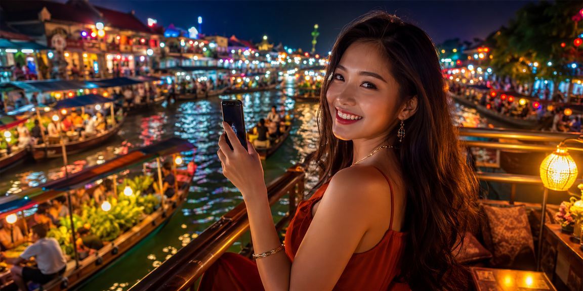 Người dùng Hà Nội dùng điện thoại xem kết quả cá cược thể thao tại chợ đêm