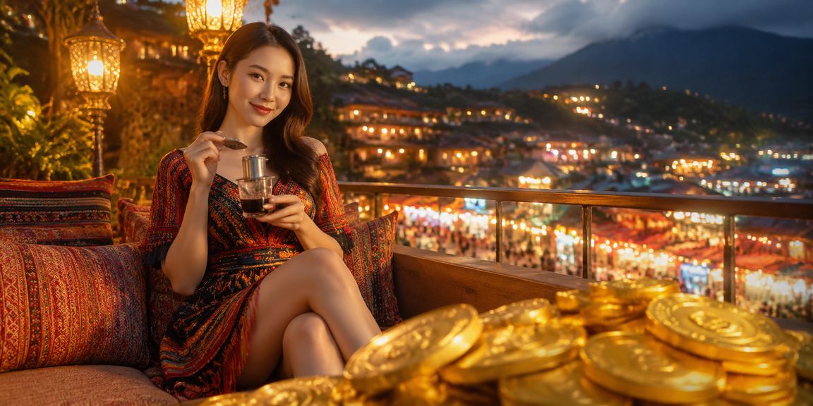 Người dùng Sapa thư giãn với cà phê và kiểm tra voucher cá cược thể thao trên điện thoại